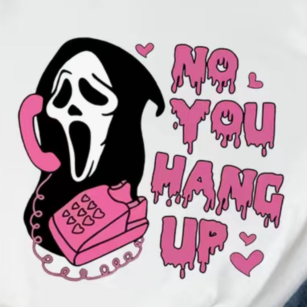 🔴 CLEARANCE 👻 NWT “NO YOU HANG UP” SCREAM GHOST FACE HALLOWEEN TSHIRT Women’s L - Picture 2 of 4